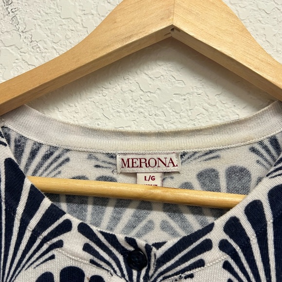 Merona Women's Navy Shell Pattern Cardigan L - Picture 3 of 7